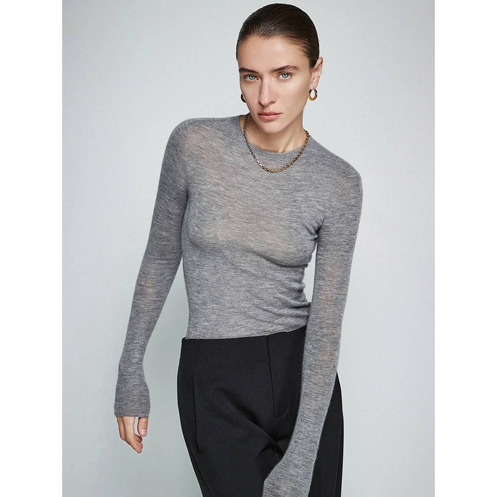 COMMENSE Grey Wool Blend Minimalist Slim Fit Knit Top L NEW